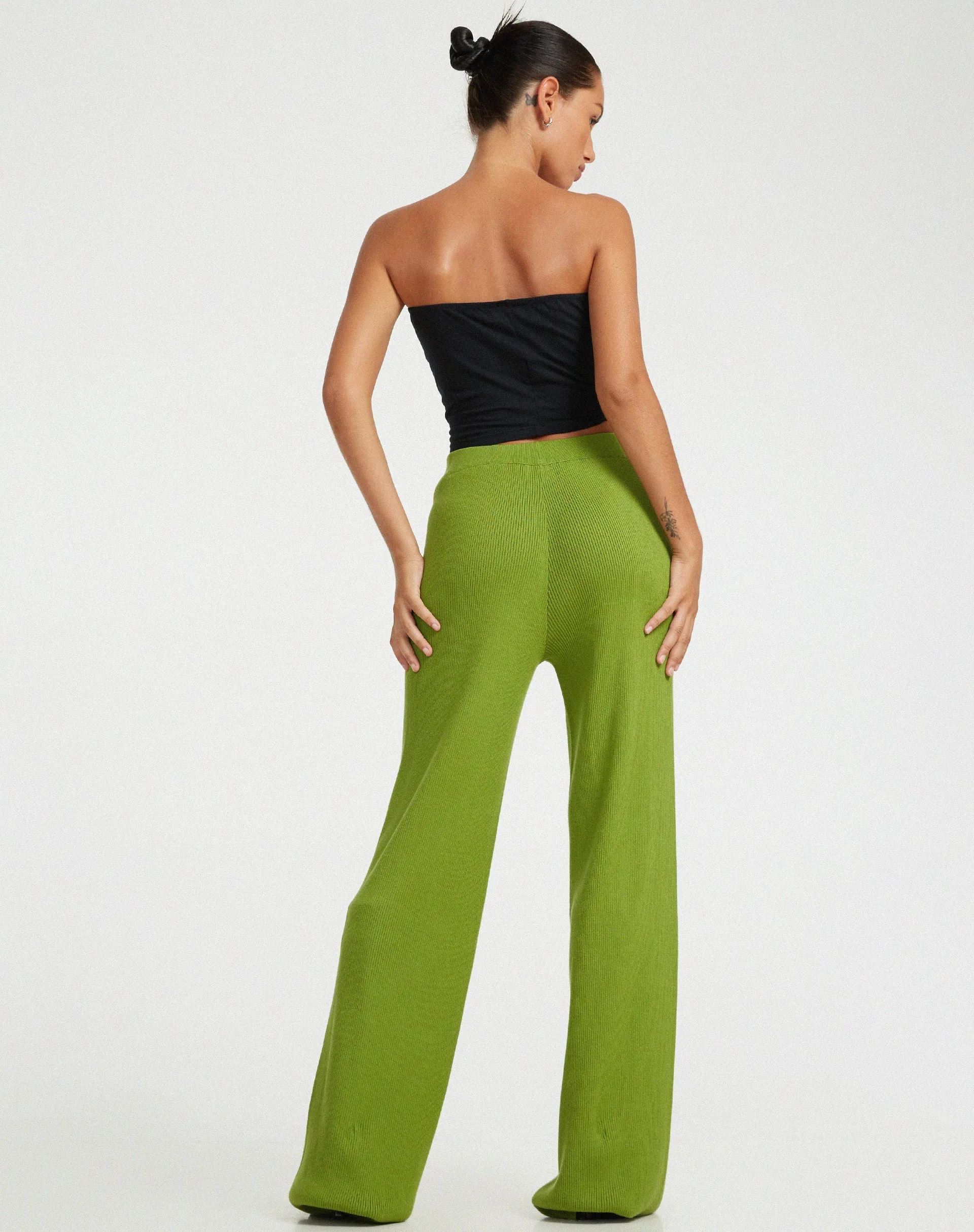 Adolia Knitted Flared Leg Trouser in Golden Lime