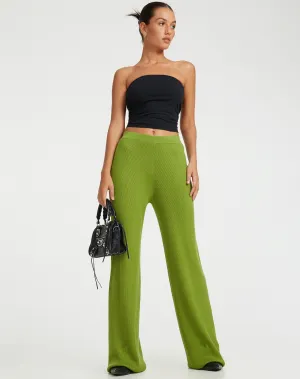 Adolia Knitted Flared Leg Trouser in Golden Lime