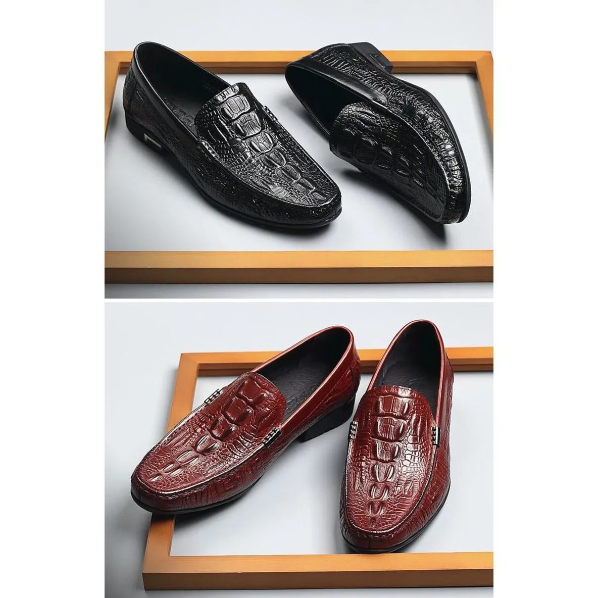 AlliLux Exotic Leather Slip-On Casual Loafers