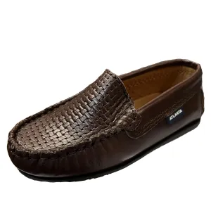 Atlanta Mocassin Boy's and Girl's Embossed Vamp Leather Loafers, Brown 929