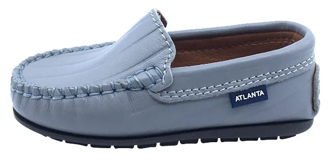 Atlanta Mocassin Boy's and Girl's Leather Embossed Stripe Loafers, Stone Grey