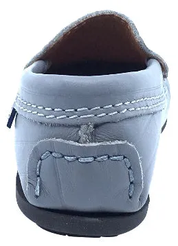 Atlanta Mocassin Boy's and Girl's Leather Embossed Stripe Loafers, Stone Grey