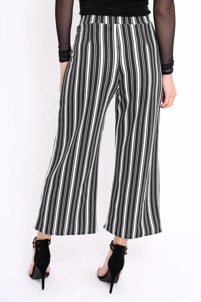 Black and White Striped Cropped Trousers - Daphni