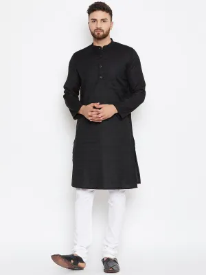 Black Woven Design Cotton Men's Kurta