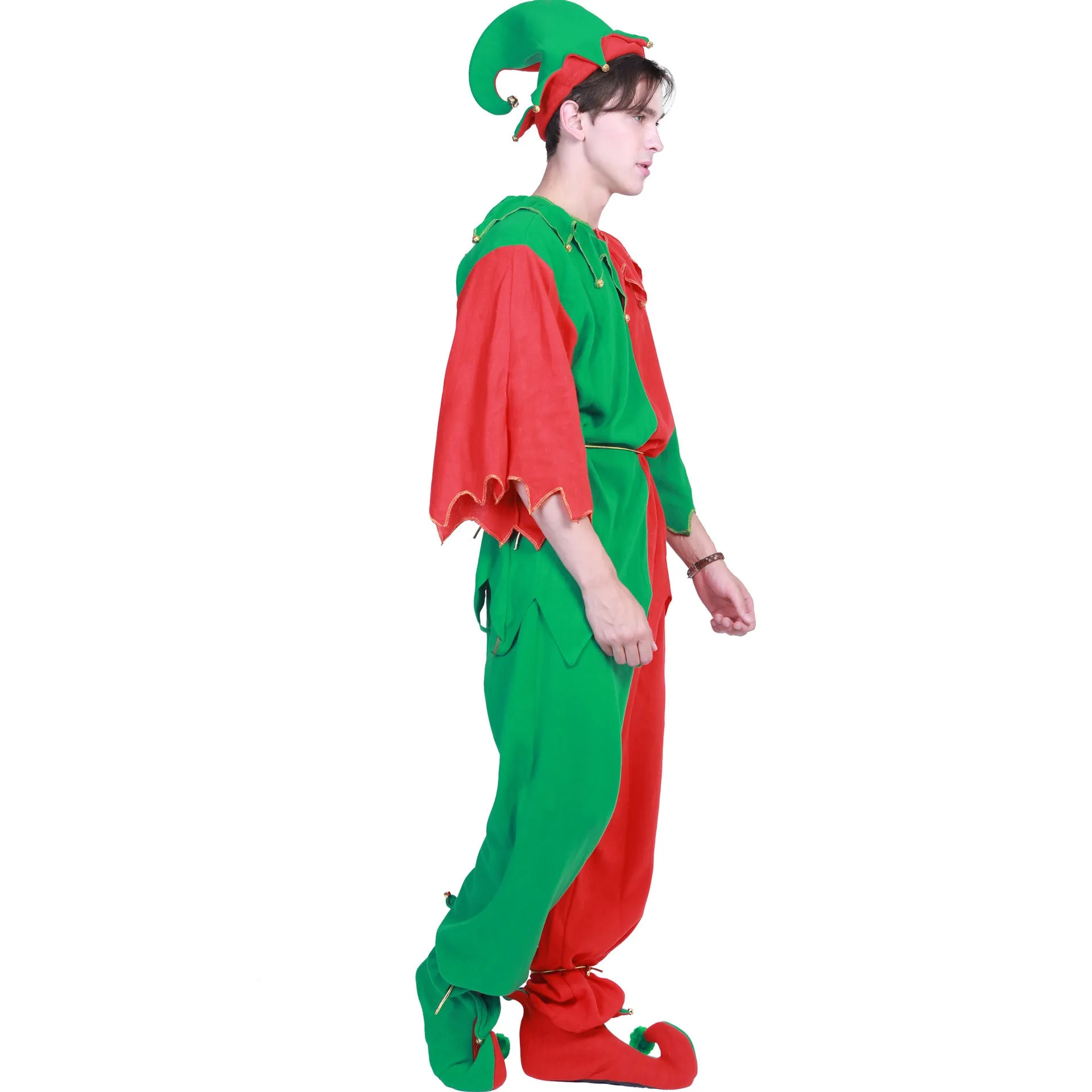 Christmas Elf Parent-child Costume Spirit 7-piece Set Hat Shoes Belt Tops Pants Party Activity Stage Performance Cosplay Holidy