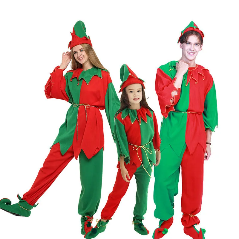 Christmas Elf Parent-child Costume Spirit 7-piece Set Hat Shoes Belt Tops Pants Party Activity Stage Performance Cosplay Holidy