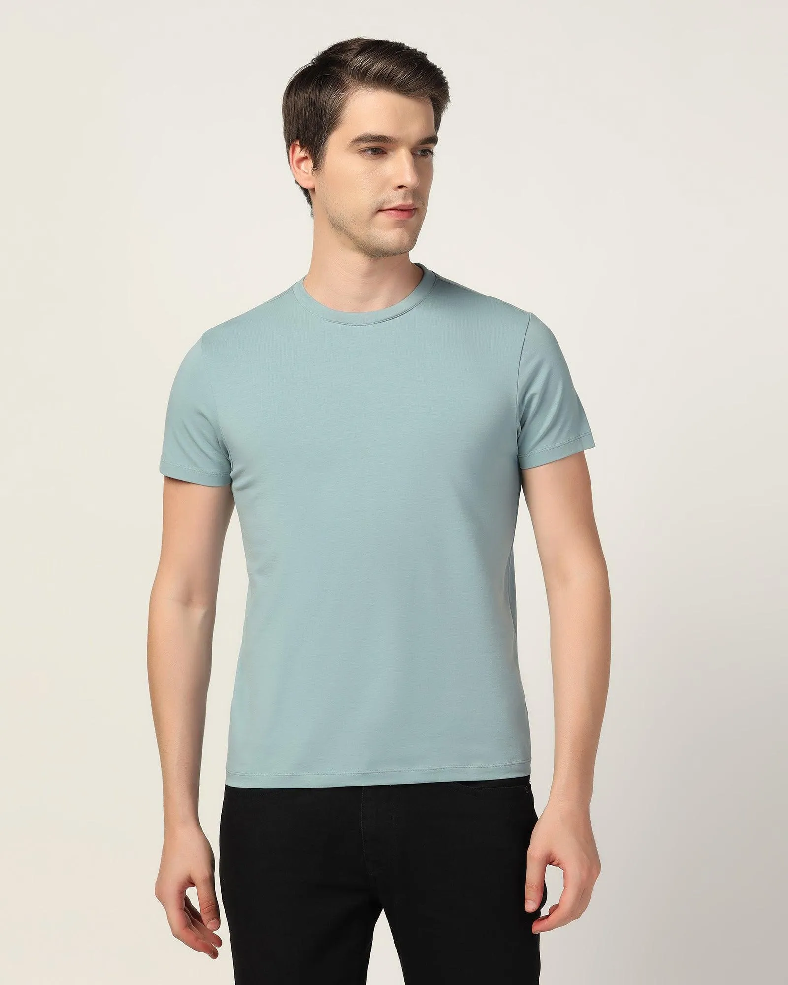 Crew Neck Blue Solid T-Shirt - Noah