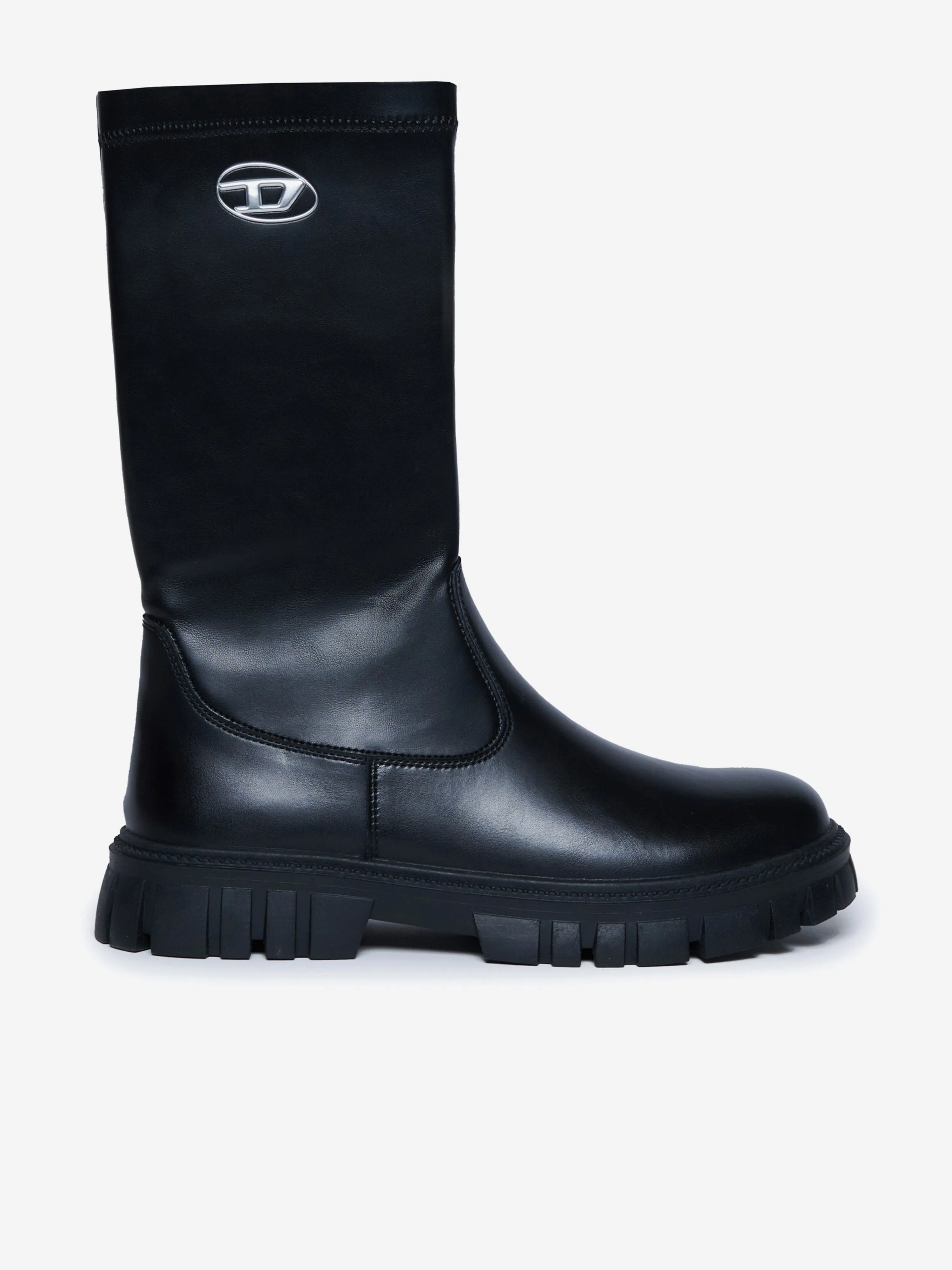 Diesel Girls Leather Logo Boots in Black