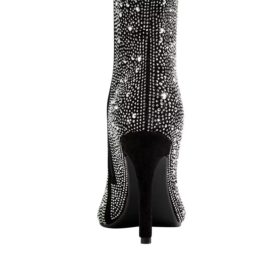 Elegant Crystal Pointed Toe Ultra High Heel Boots