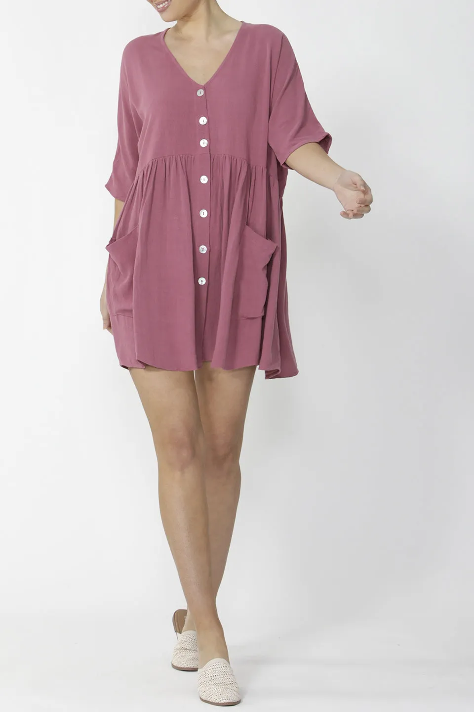 Erica Hibiscus Pink Button Front Dress