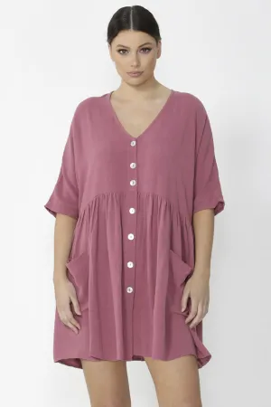 Erica Hibiscus Pink Button Front Dress