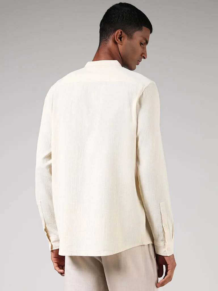 ETA Solid Cream Resort-Fit Blended Linen Shirt