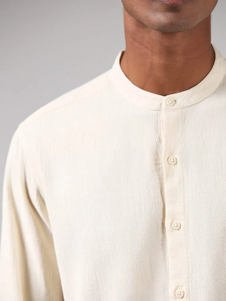 ETA Solid Cream Resort-Fit Blended Linen Shirt