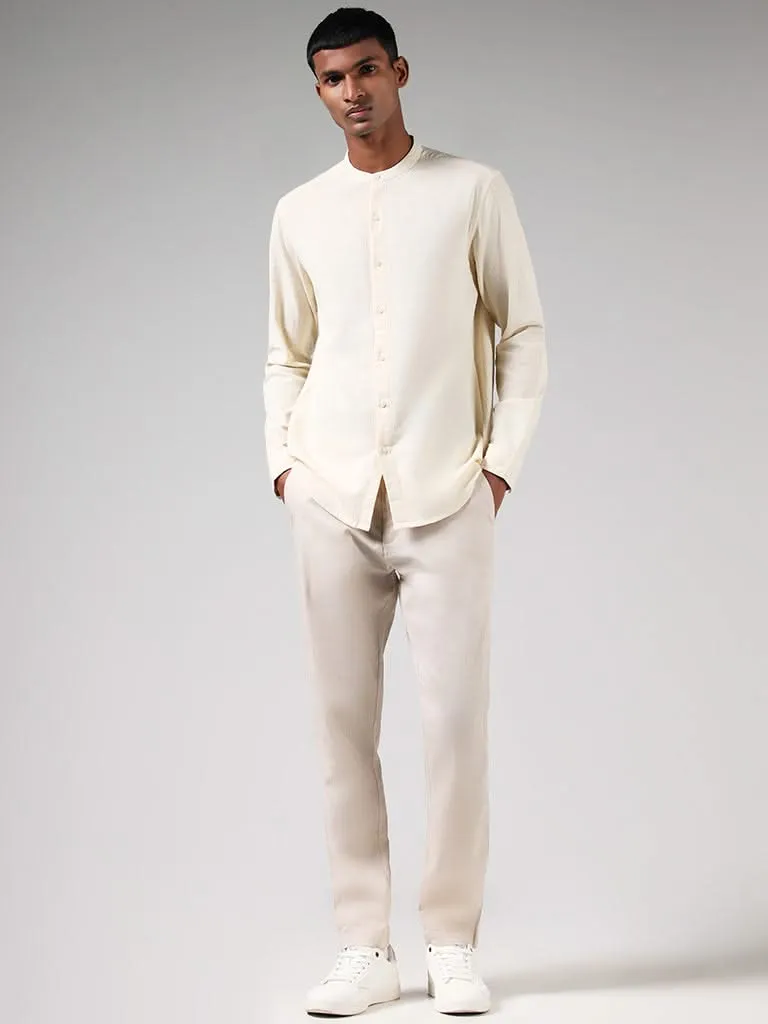 ETA Solid Cream Resort-Fit Blended Linen Shirt