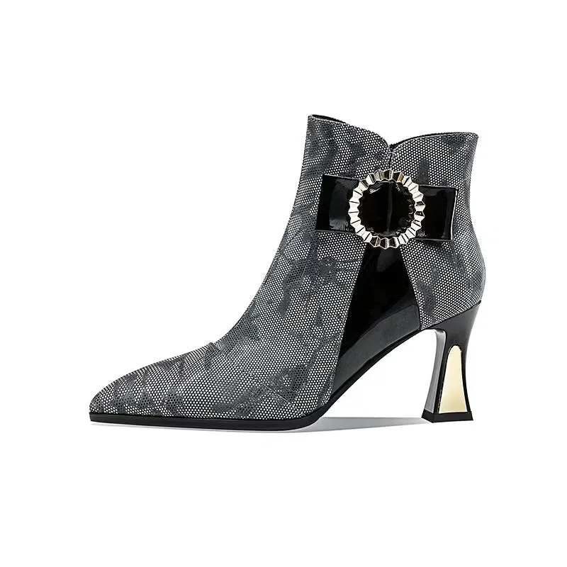 Exotic Serpent-Printed Elegant High Heeled Boots