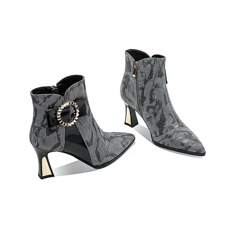 Exotic Serpent-Printed Elegant High Heeled Boots