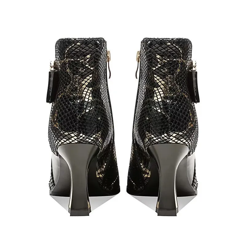 Exotic Serpent-Printed Elegant High Heeled Boots