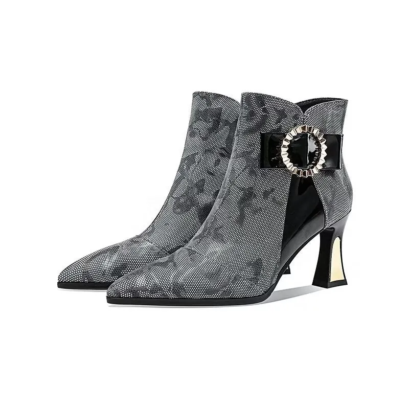 Exotic Serpent-Printed Elegant High Heeled Boots