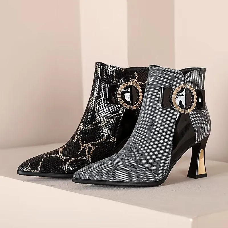 Exotic Serpent-Printed Elegant High Heeled Boots