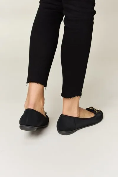 Forever Link Metal Buckle Flat Loafers in Charcoal Lycra