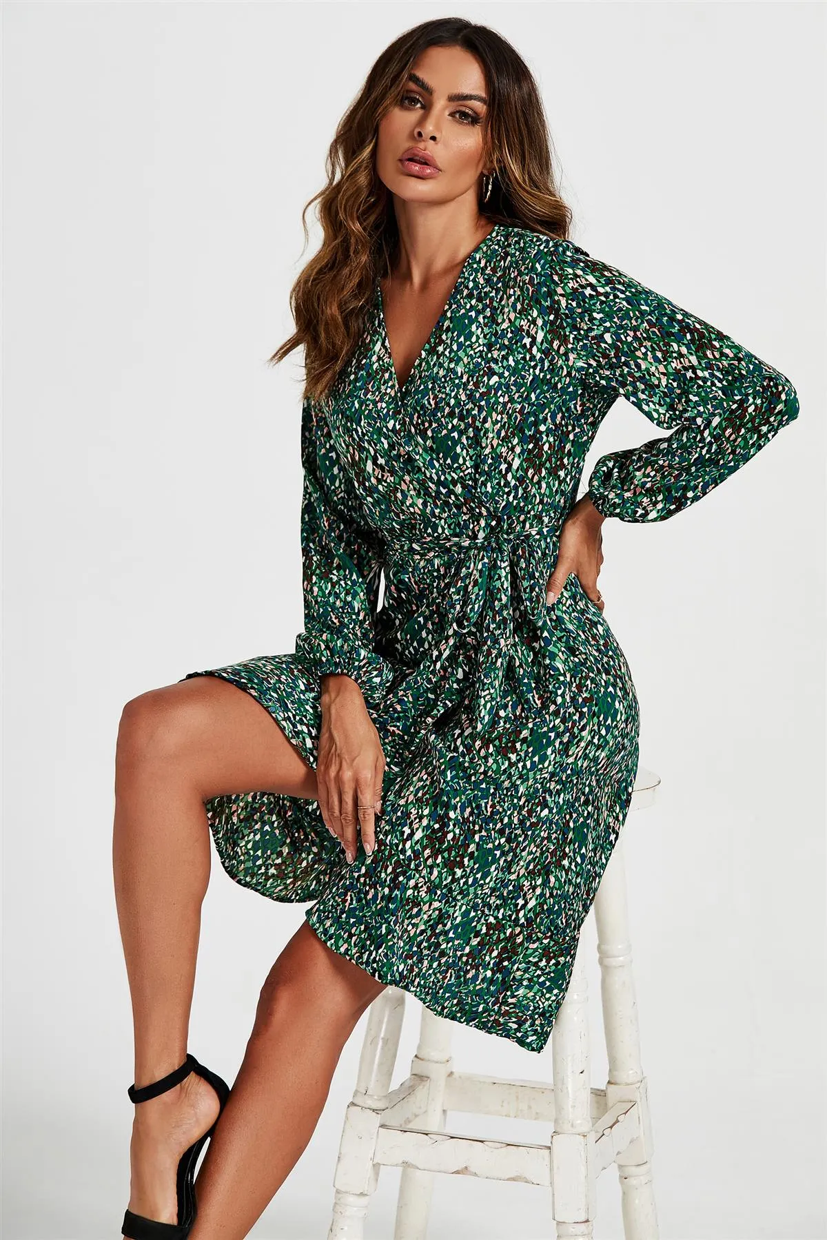 FS Collection Wrap Top Midi Dress In Green