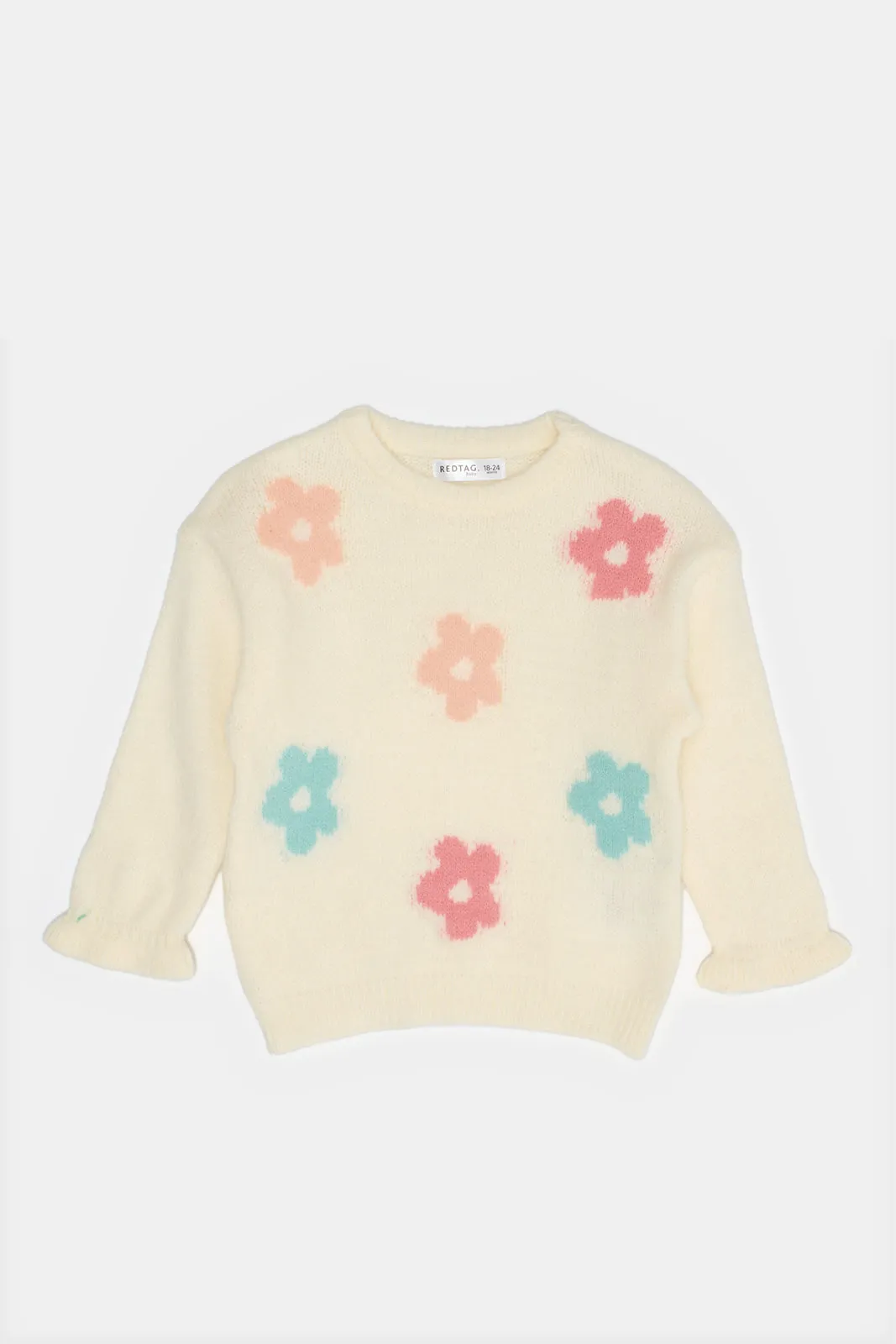 Infant Girls Ivory Flower Knitted Pullover