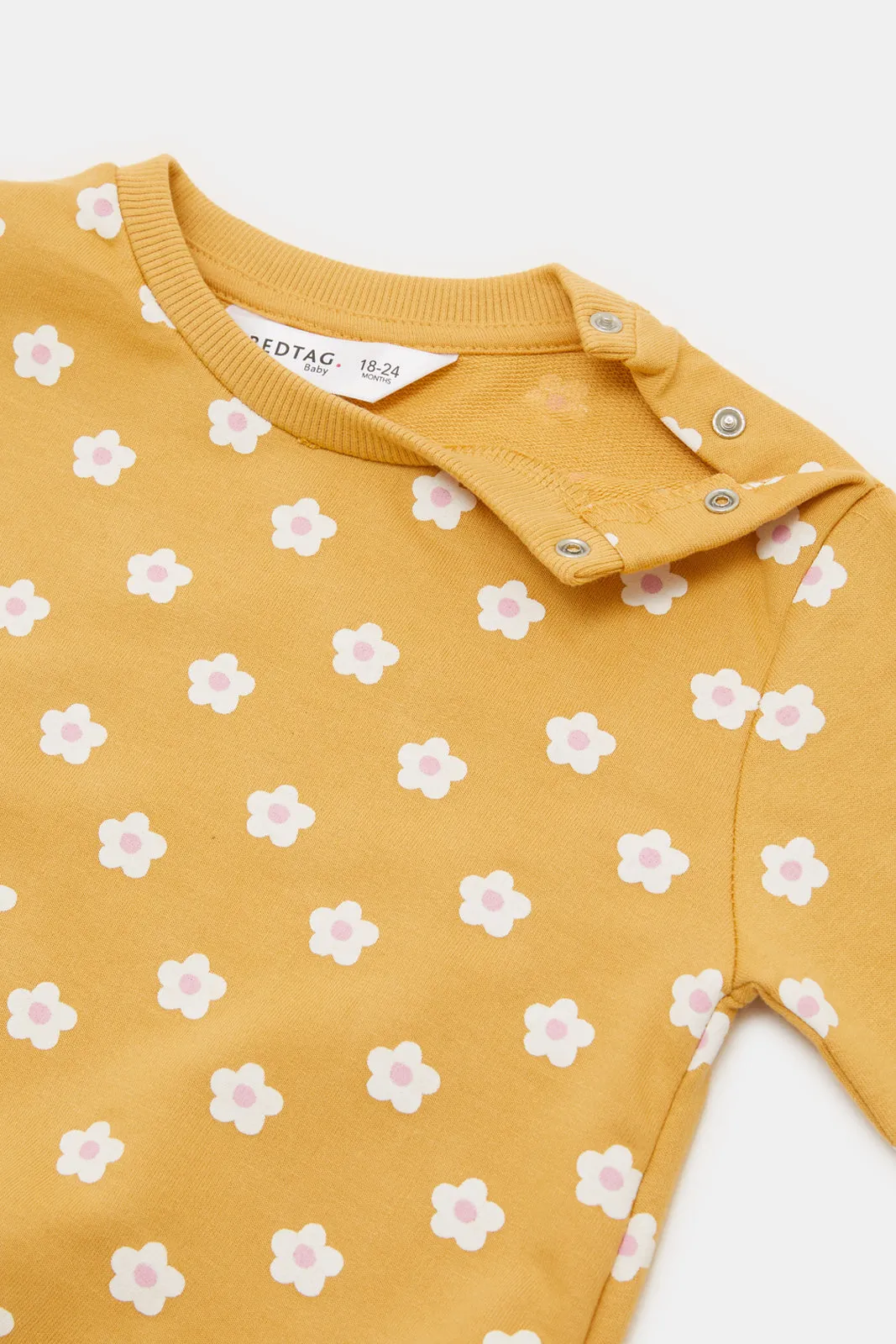 Infant Girls Mustard Flowers Printed Sweatshirt