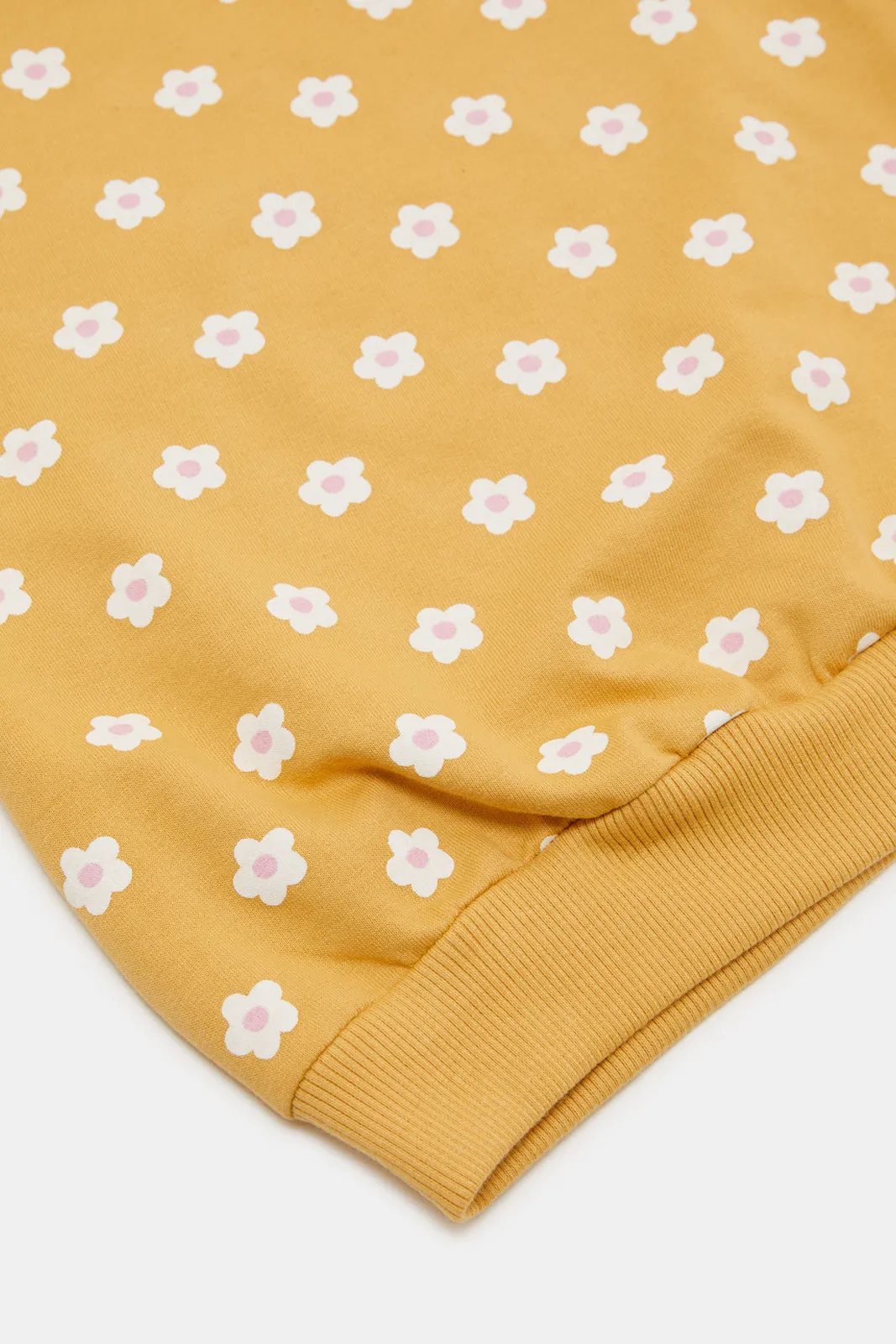 Infant Girls Mustard Flowers Printed Sweatshirt