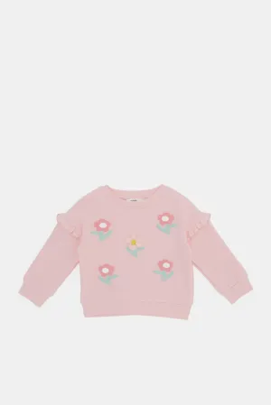 Infant Girls Pink Floral Embellished Sweatshirt