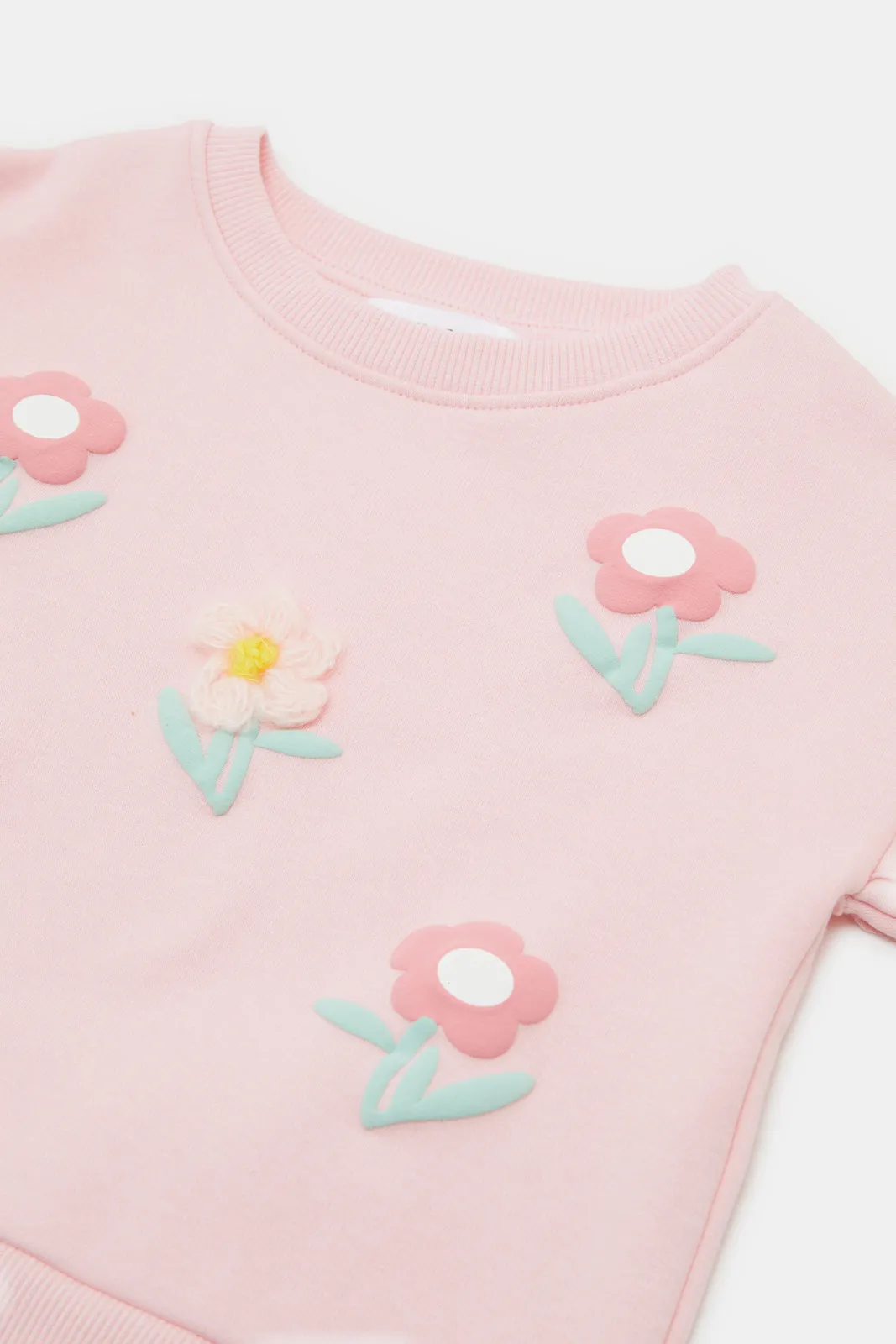 Infant Girls Pink Floral Embellished Sweatshirt