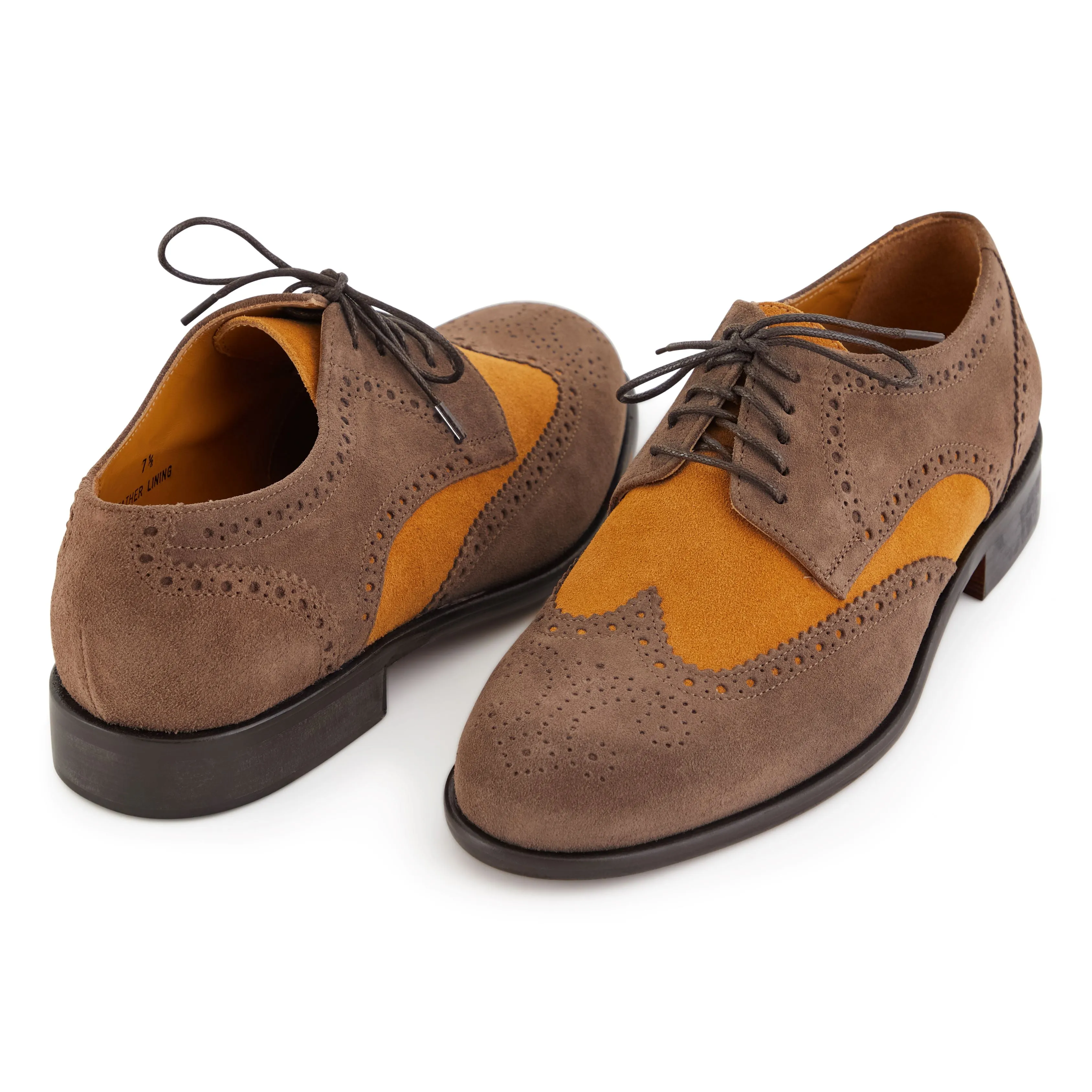 J. Peterman Men's Italian Suede Wing Tips in Cognac