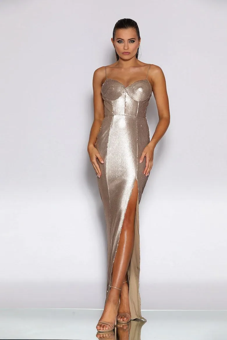 Jadore JX2044 Dazzling Gold Sequin Bustier Gown