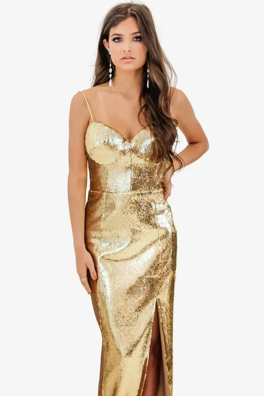 Jadore JX2044 Dazzling Gold Sequin Bustier Gown