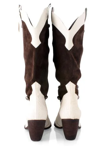 JESSICA White Leather Cowboy Boots