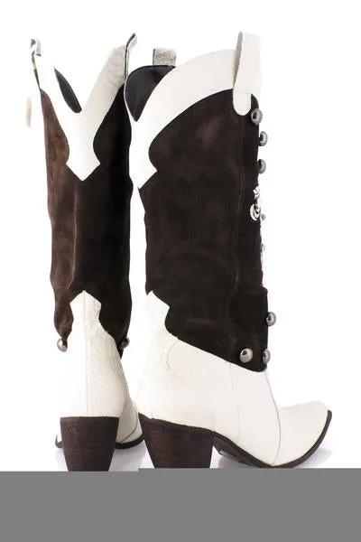 JESSICA White Leather Cowboy Boots