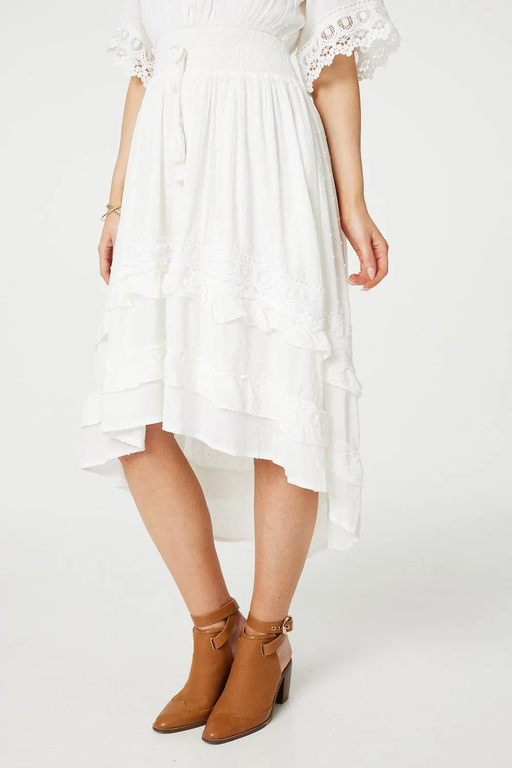 Lace Trim 3/4 Sleeve High Low Sundress