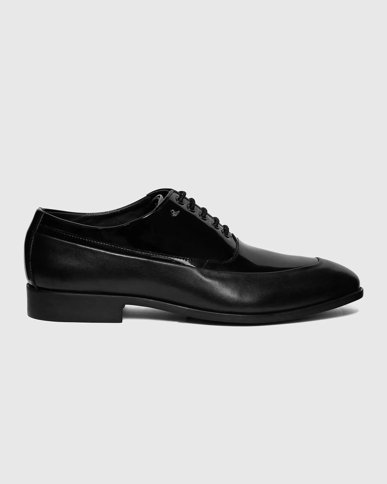 Leather Jet Black Solid Oxford Shoes - Tall