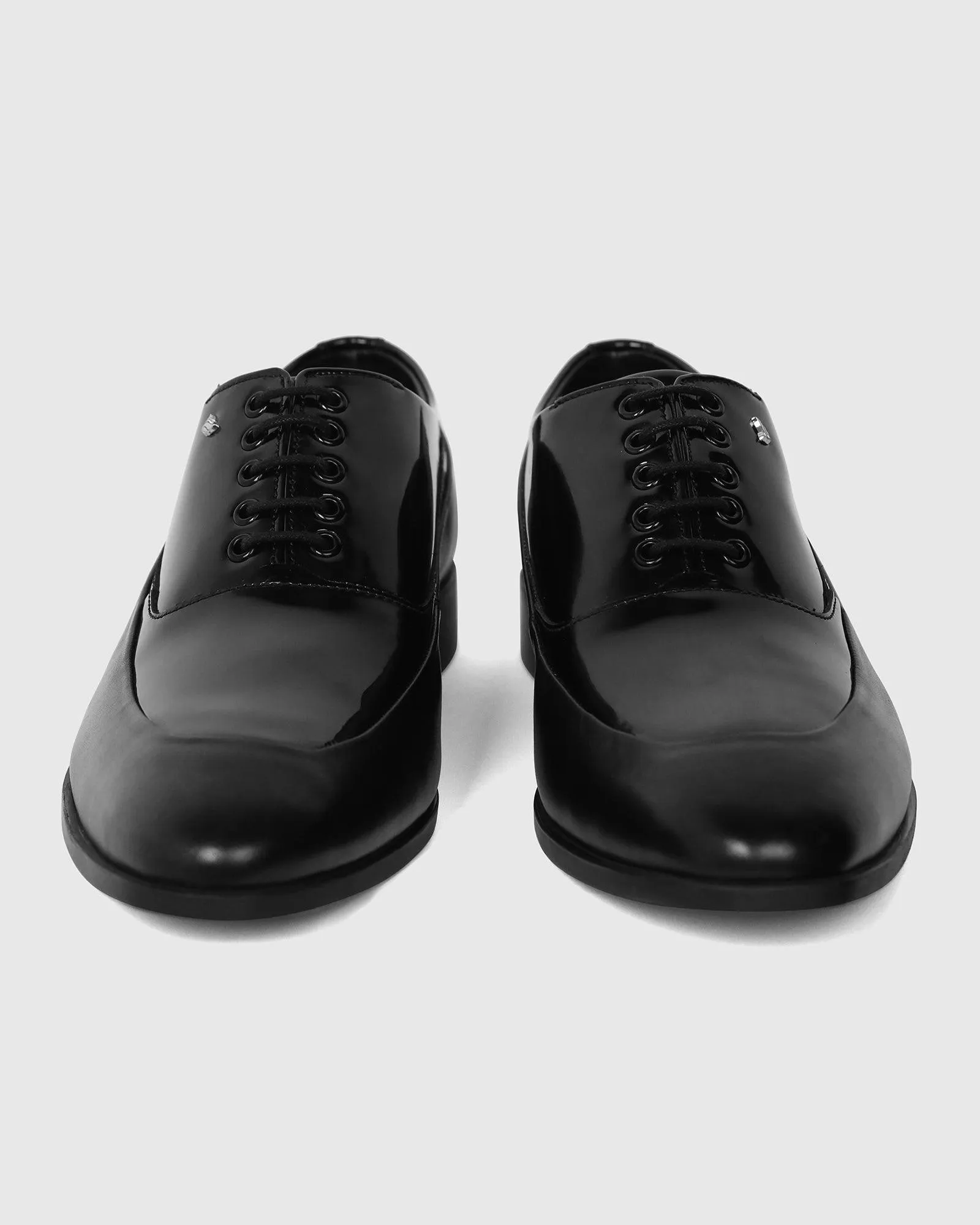 Leather Jet Black Solid Oxford Shoes - Tall