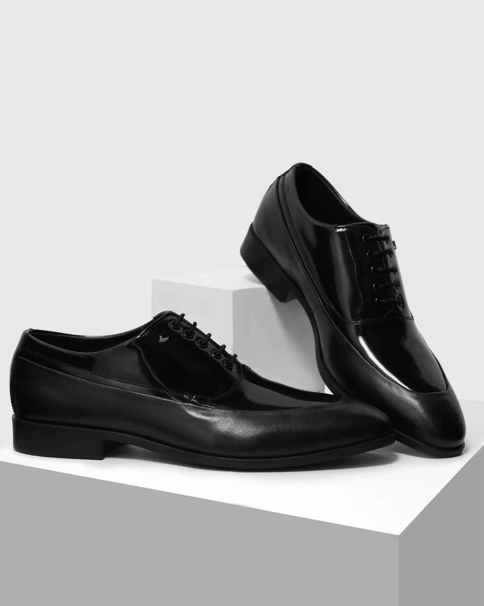 Leather Jet Black Solid Oxford Shoes - Tall