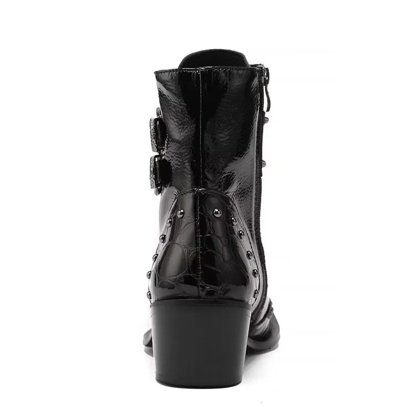 LeatherLux Exotic Embossed Chic Dress Boots