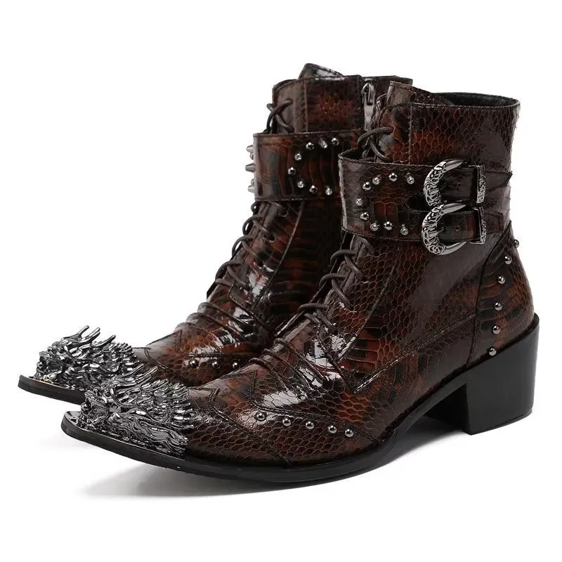 LeatherLux Exotic Embossed Chic Dress Boots