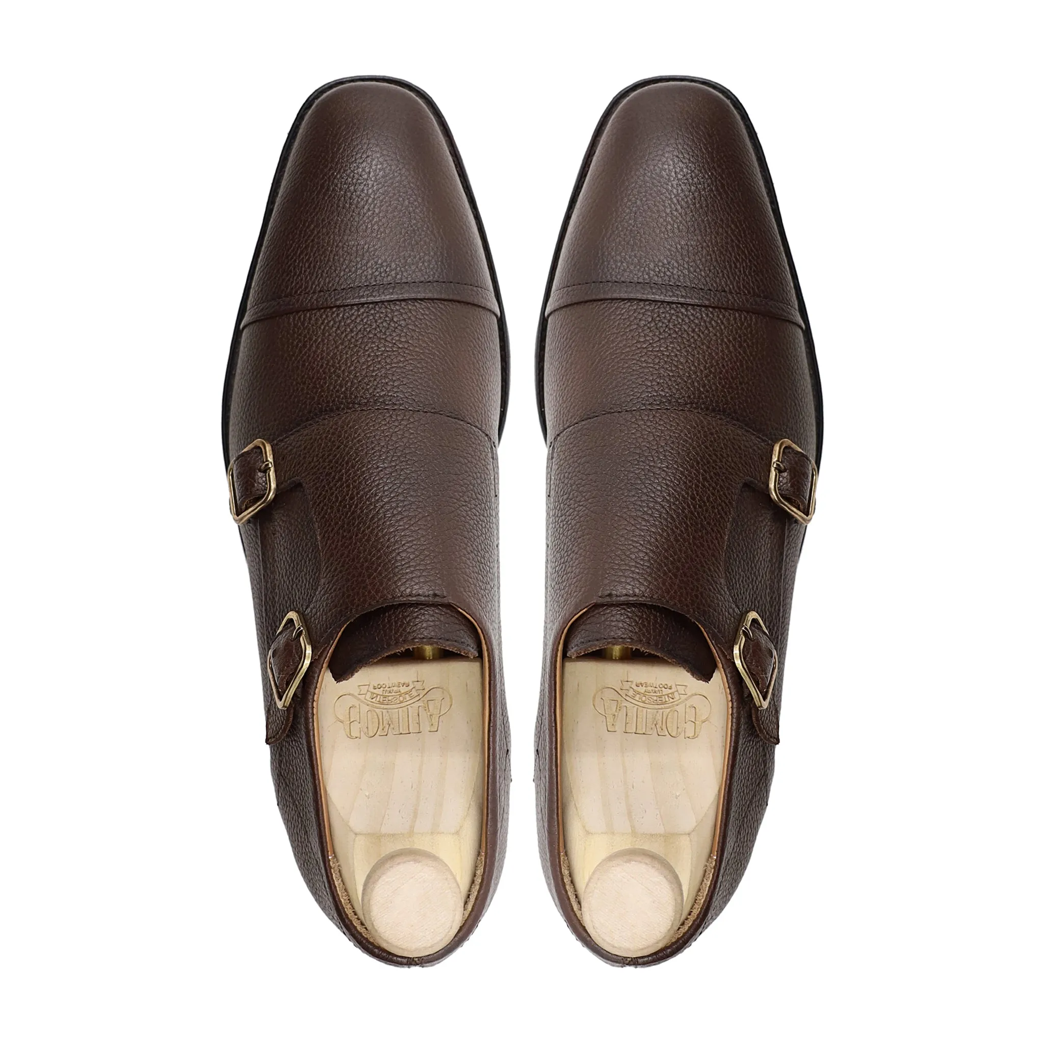 Leo - Men's Dark Brown Pebble Grain Leather Double Monkstrap