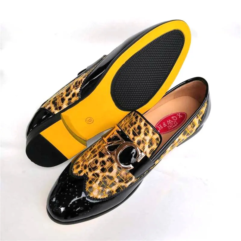 Leopard Metal Buckle Slip-On Loafers