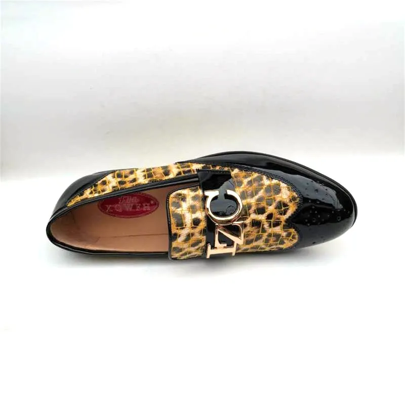 Leopard Metal Buckle Slip-On Loafers