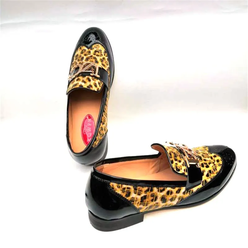 Leopard Metal Buckle Slip-On Loafers