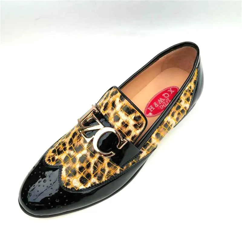 Leopard Metal Buckle Slip-On Loafers