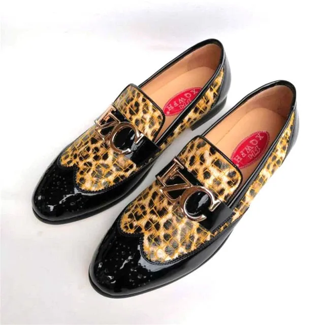 Leopard Metal Buckle Slip-On Loafers