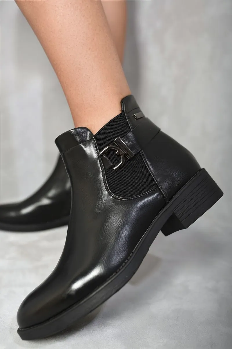 Low Block Heel Buckle Ankle Boots