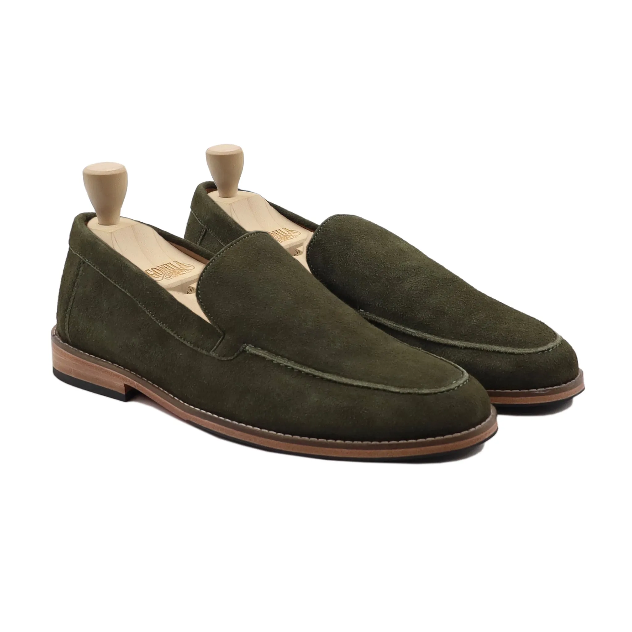 Lub - Men's Olive Green Kid Suede Loafer