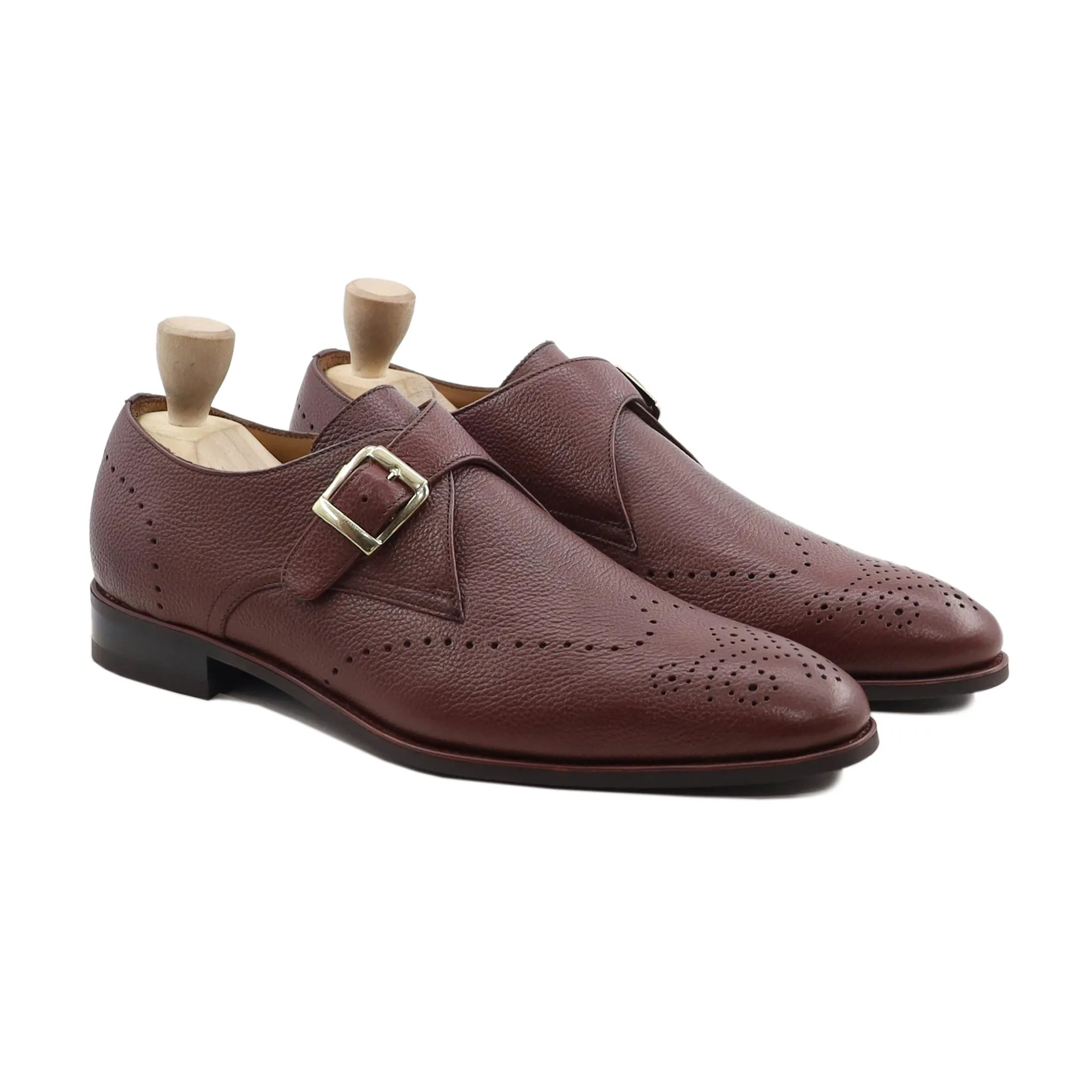 Ludza - Men's Oxblood Pebble Grain Leather Single Monkstrap